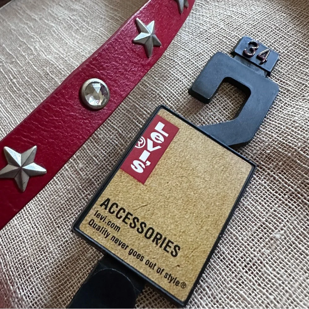 Levi's Western Red Leather Belt with Silver Tone Accents